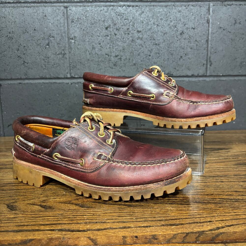 Vintage Timberland 50009 Men’s Size 10 Burgundy Leather 3 Eye Lug Boat Shoes